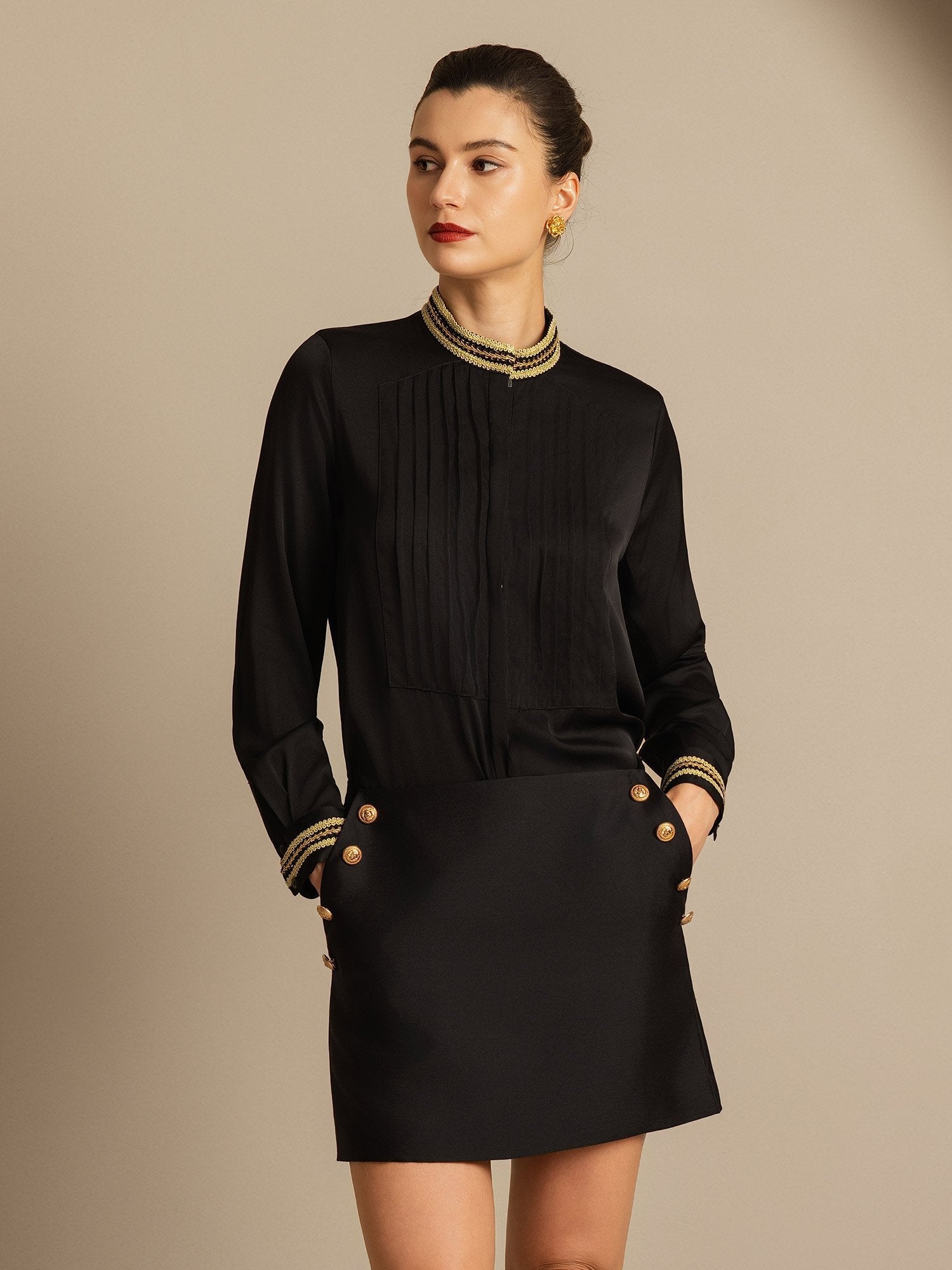 [Zwart] SilkSilky-NL 32Momme Silk-Wool Blend Skirt 008,