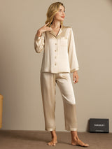 [Champagne] SilkSilky-NL Long Sleeve Lapel Collar Dames Pyjama Set 004