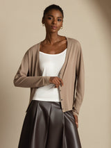 [Tan] SilkSilky-NL Long Sleeve Dames Cardigan 004