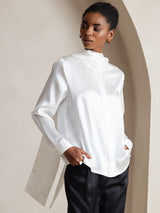 [Wit] SilkSilky-NL Long Sleeve Tie Neck Blouse 005