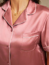 [Bleek Mauve] SilkSilky-NL Short Sleeve Lapel Collar Dames Pyjama Set 005
