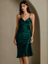 [Groen] SilkSilky-NL Spaghetti Strap V Neck Jurk 007