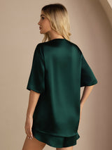 [Donkergroen] SilkSilky-NL Short Sleeve Split Dames Pyjama Set 006