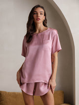 [Bleek Mauve] SilkSilky-NL Short Sleeve Split Dames Pyjama Set 004