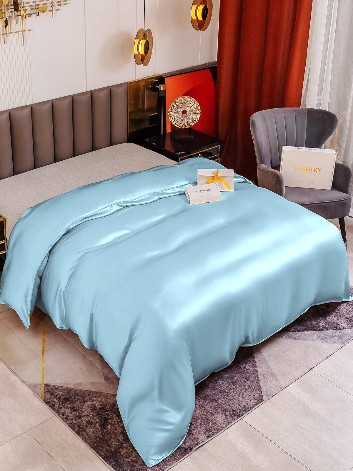 SilkSilky NL 19Momme Pure Silk Duvet Cover Lichtblauw 001