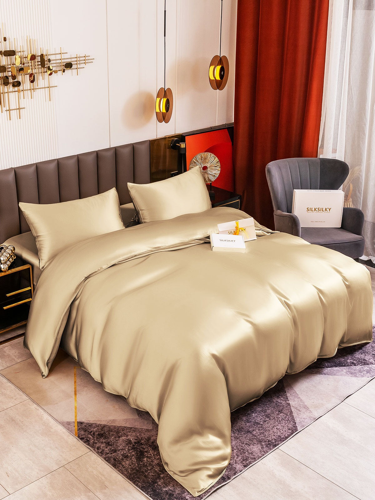 SilkSilky NL 19Momme Pure Silk Bedding Set Beige 001