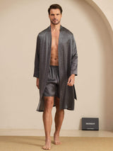 [Zwarte Ginkgo] SilkSilky-NL Long Sleeve Heren Pyjama Set 004