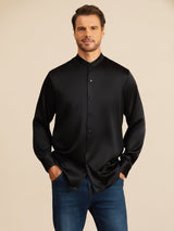 [Zwart] SilkSilky-NL Long Sleeve Stand Collar Heren Shirt 001