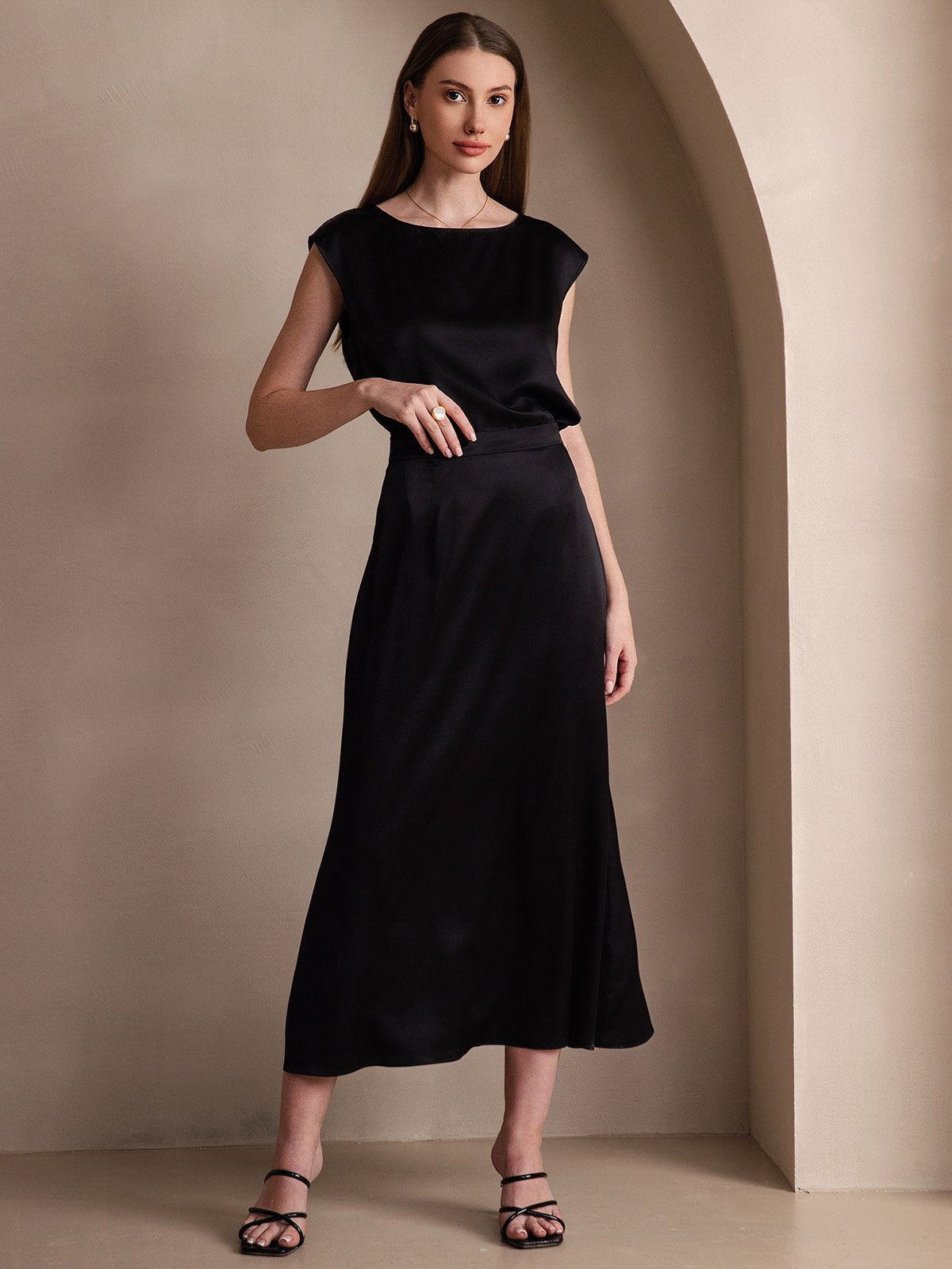 [Zwart] SilkSilky-NL 19Momme Zijde Skirt 003