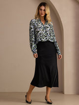 [Teal Luipaard] SilkSilky-NL Long Sleeve Lapel Collar Blouse 007