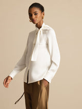 [Wit] SilkSilky-NL 19Momme Lange Mouw Strikhals Blouse 006