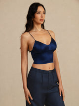 [Donkerblauw] SilkSilky-NL Spaghetti Strap V Neck Cami-Top 002
