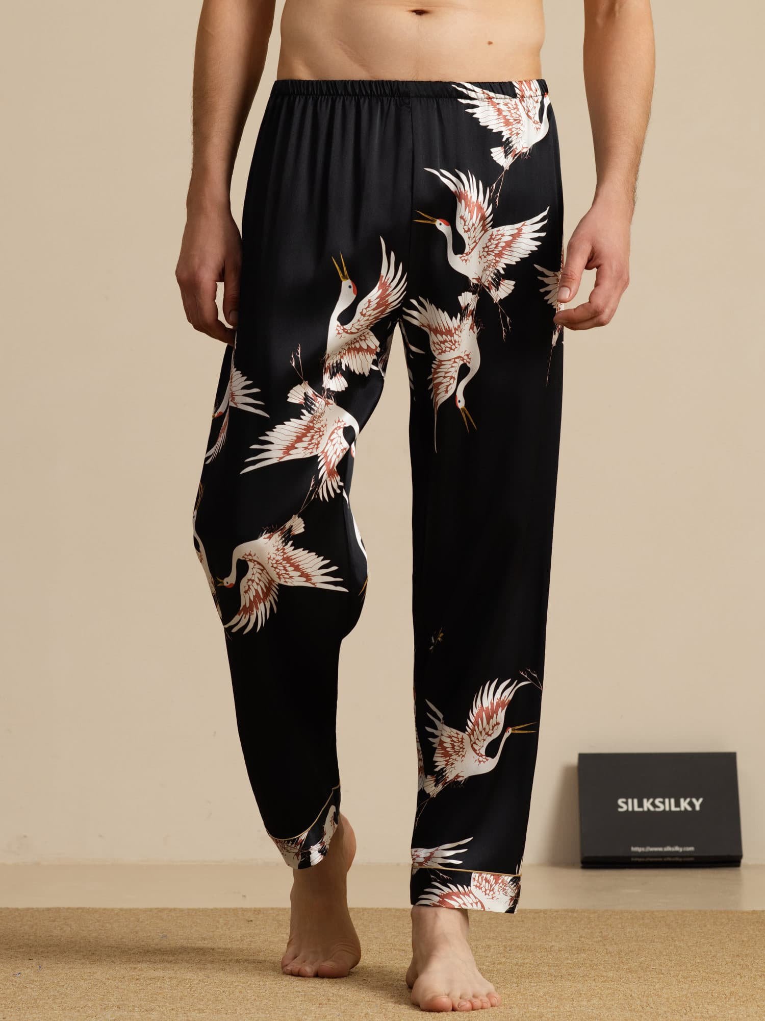 [Zwart] SilkSilky-NL 19Momme Mens Sleep Bottoms 003