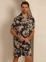 [Zwarte Draak] SilkSilky-NL Short Sleeve Notch Collar Heren Pyjama Set 004