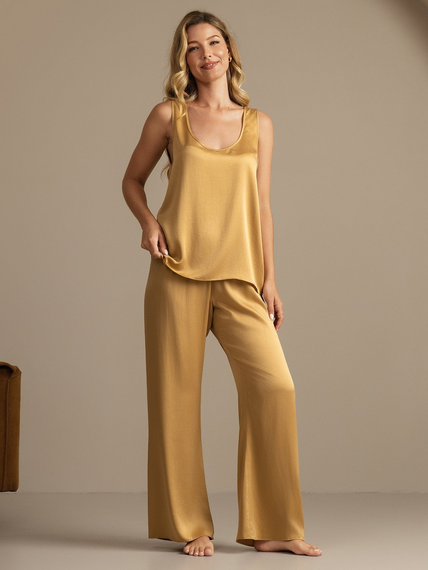 [Tan] SilkSilky-NL 19Momme Zijde Womens Pajamas 007,