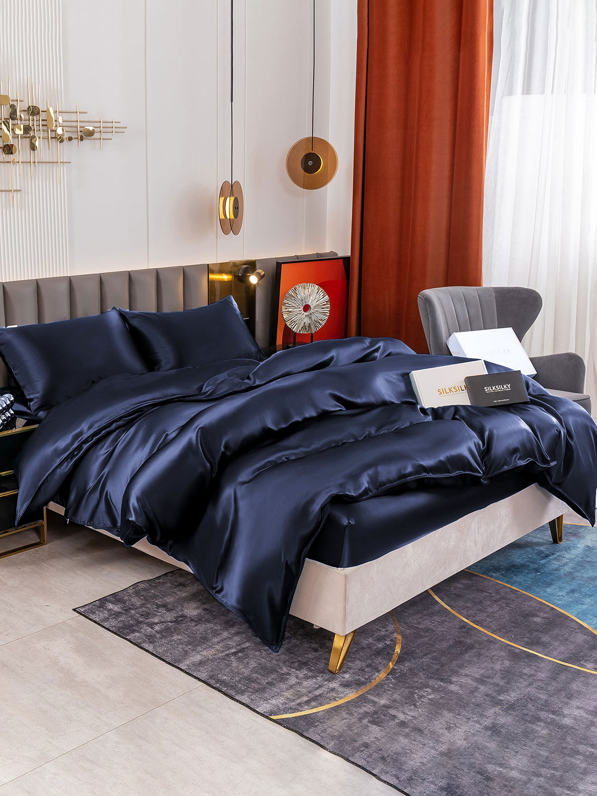 [Donkerblauw] SilkSilky-NL 19Momme Bedding Set 005