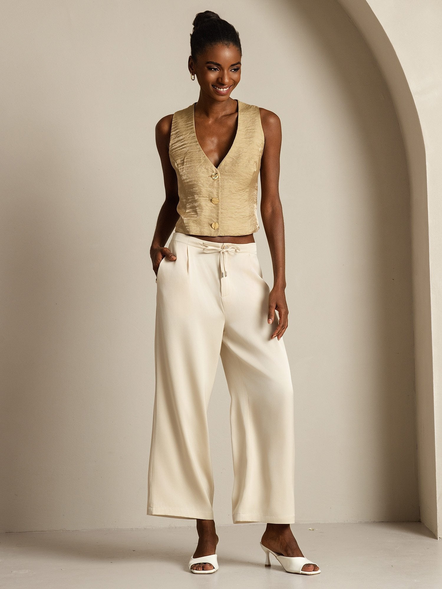 [Beige] SilkSilky-NL 19Momme Zijde Womens Pants 008