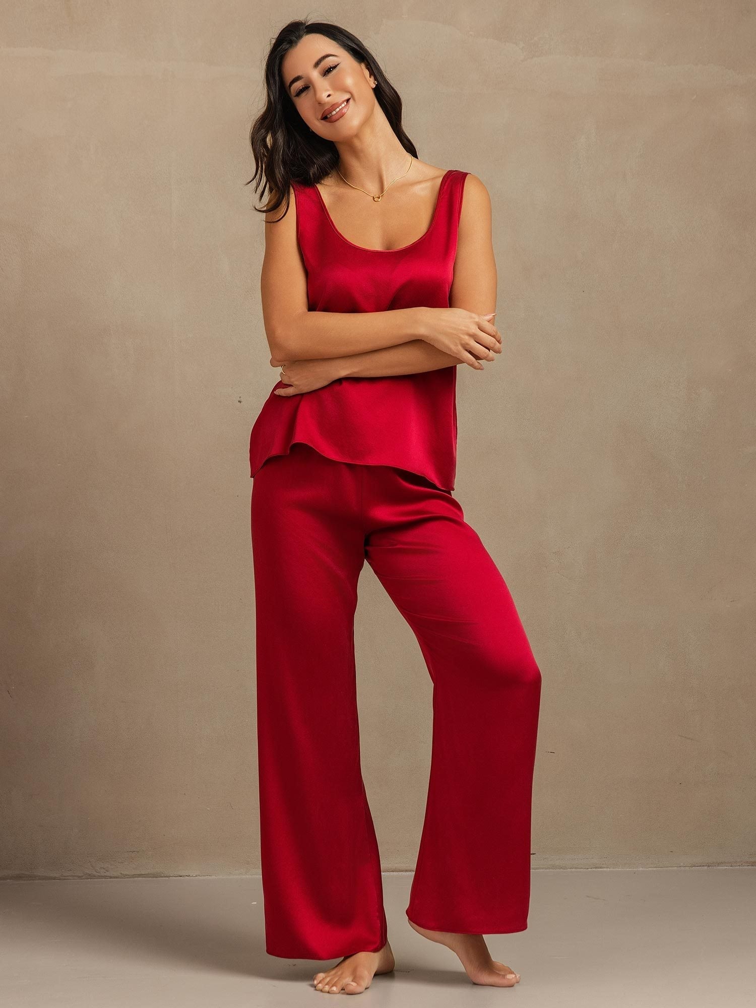 [Wijn] SilkSilky-NL 19Momme Zijde Womens Pajamas 001,