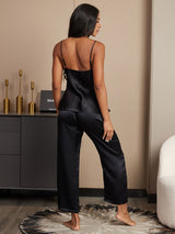 [Zwart] SilkSilky-NL Spaghetti Bandjes V Hals Cami-Set 003