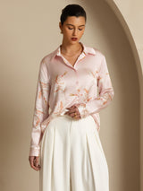 [Roze] SilkSilky-NL Long Sleeve Lapel Collar Dames Blouse 004