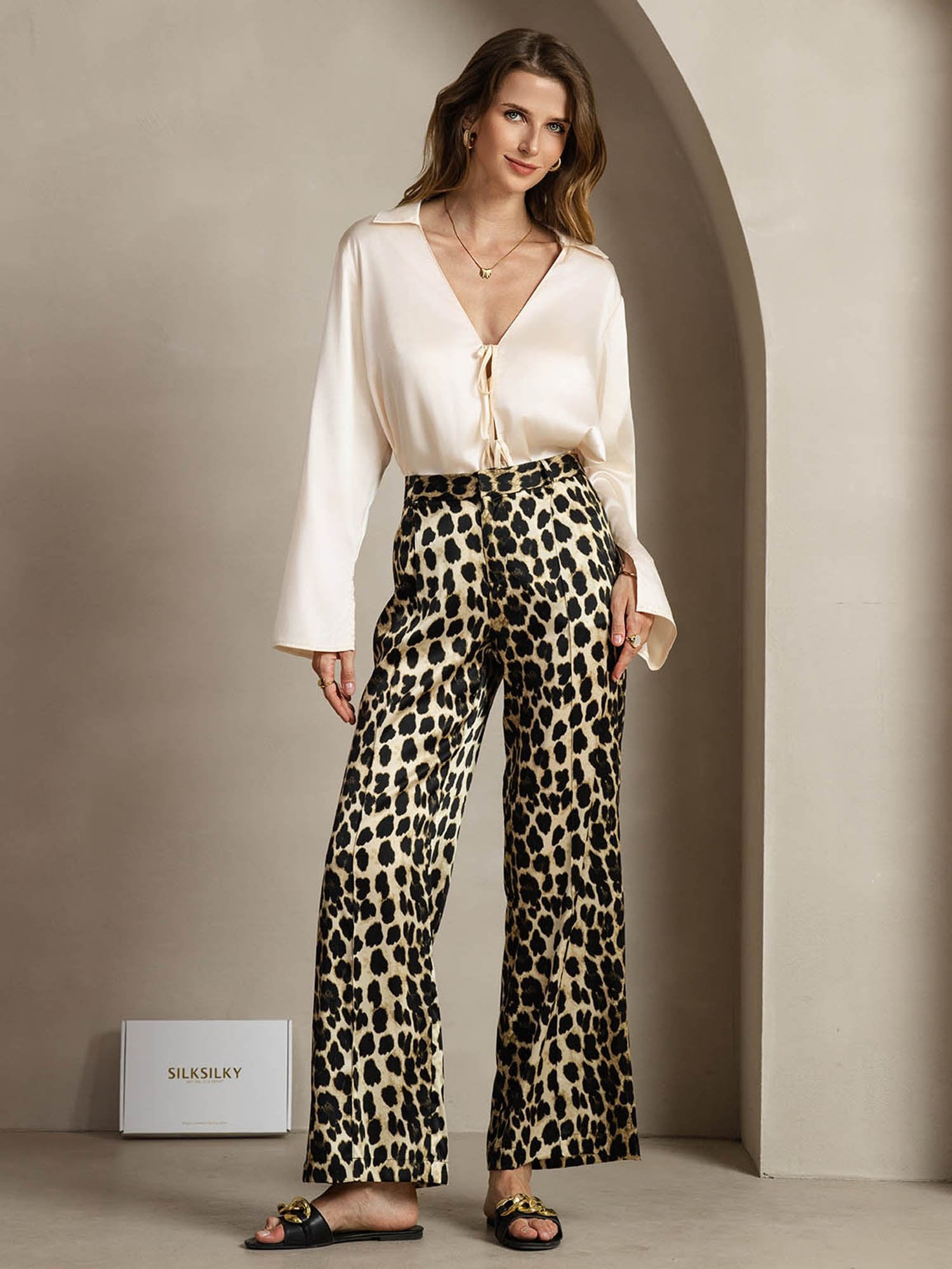 [Leopard] SilkSilky-NL 19Momme Zijde Womens Pants 004