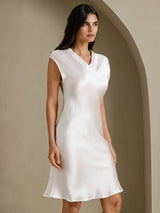 [Wit] SilkSilky-NL Cap Sleeve V Neck Jurk 001