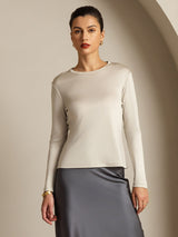 [Grijs] SilkSilky-NL Lange Mouw Crew Hals Dames T-Shirt 013