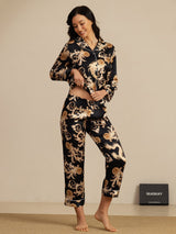 [Zwarte Draak] SilkSilky-NL Lange Mouw Notchkraag Dames Pyjama Set 003