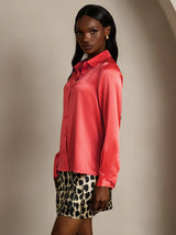 [Keizerlijk Rood] SilkSilky-NL 19Momme Lange Mouw Reverskraag Dames Blouse 004