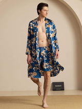 [Navy Draak] SilkSilky-NL Long Sleeve Heren Pyjama Set 001