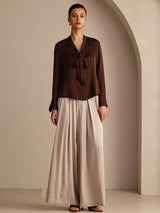 [Pure Chocolade] SilkSilky-NL Long Sleeve Tie Neck Blouse 006