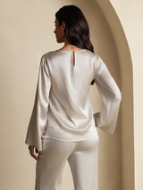 [Lichtgrijs] SilkSilky-NL Long Sleeve Boat Neck Blouse 002