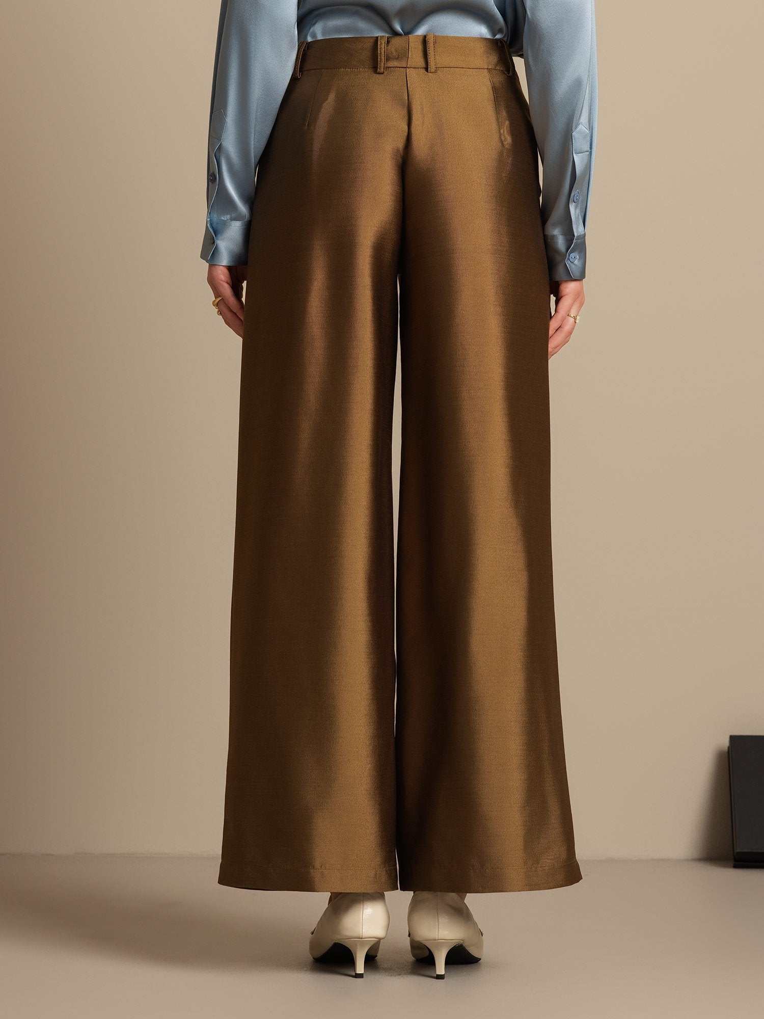 [Brons] SilkSilky-NL 32Momme Silk-Wool Blend Womens Pants 002,