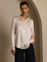 [Lichtroze] SilkSilky-NL Long Sleeve Lapel Collar Dames Blouse 006