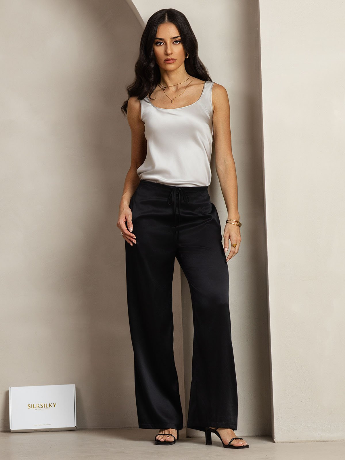[Zwart] SilkSilky-NL 19Momme Zijde Womens Pants 001