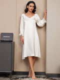 SilkSilky NL Pure Silk Lange Mouw Nightgown Wit 001