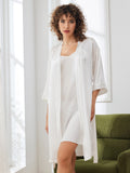 SilkSilky NL Pure Silk 3/4 Mouw Nightgown&Robe Set Wit 005