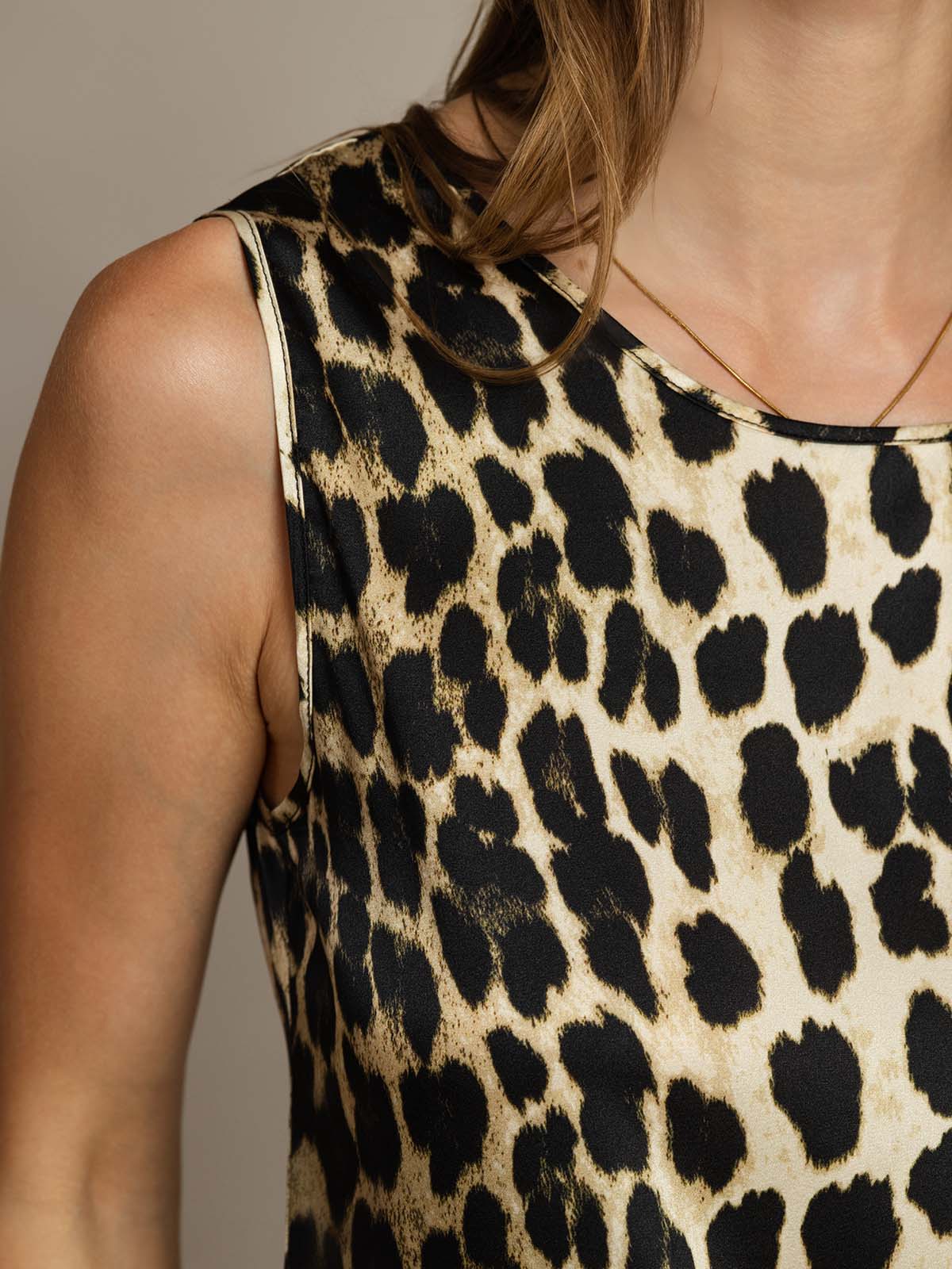 [Leopard] SilkSilky-NL 19Momme Zijde Ronde Hals Cami-Top 004