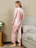 SilkSilky-NL Lange Mouw Revers Dames Pyjama Set Roze 002