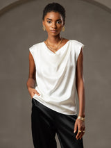 [Wit] SilkSilky-NL Cap Sleeve Cowl Neck Dames T-Shirt 004