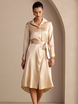 [Champagne] SilkSilky-NL Long Sleeve Lapel Collar Jurk 005