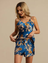 [Navy Draak] SilkSilky-NL Spaghetti Strap V Neck Cami-Set 004