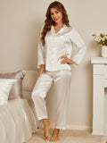 SilkSilky NL Pure Silk Lange Mouw Revers Dames Pyjama Set Wit 002