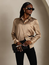 [Floral] SilkSilky-NL Long Sleeve Lapel Collar Dames Blouse 004