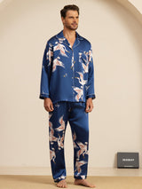 [Donkerblauw] SilkSilky-NL Long Sleeve Notch Collar Heren Pyjama Set 003