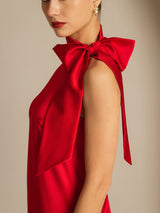 [Rode] SilkSilky-NL 19Momme Stretch Silk Charmeuse Sleeveless Tie Neck Jurk 005