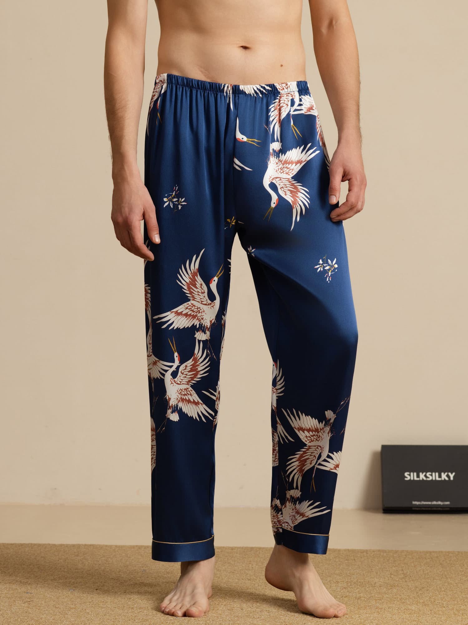 [Donkerblauw] SilkSilky-NL 19Momme Mens Sleep Bottoms 003