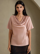 [Toscane] SilkSilky-NL Short Sleeve Cowl Neck Blouse 003