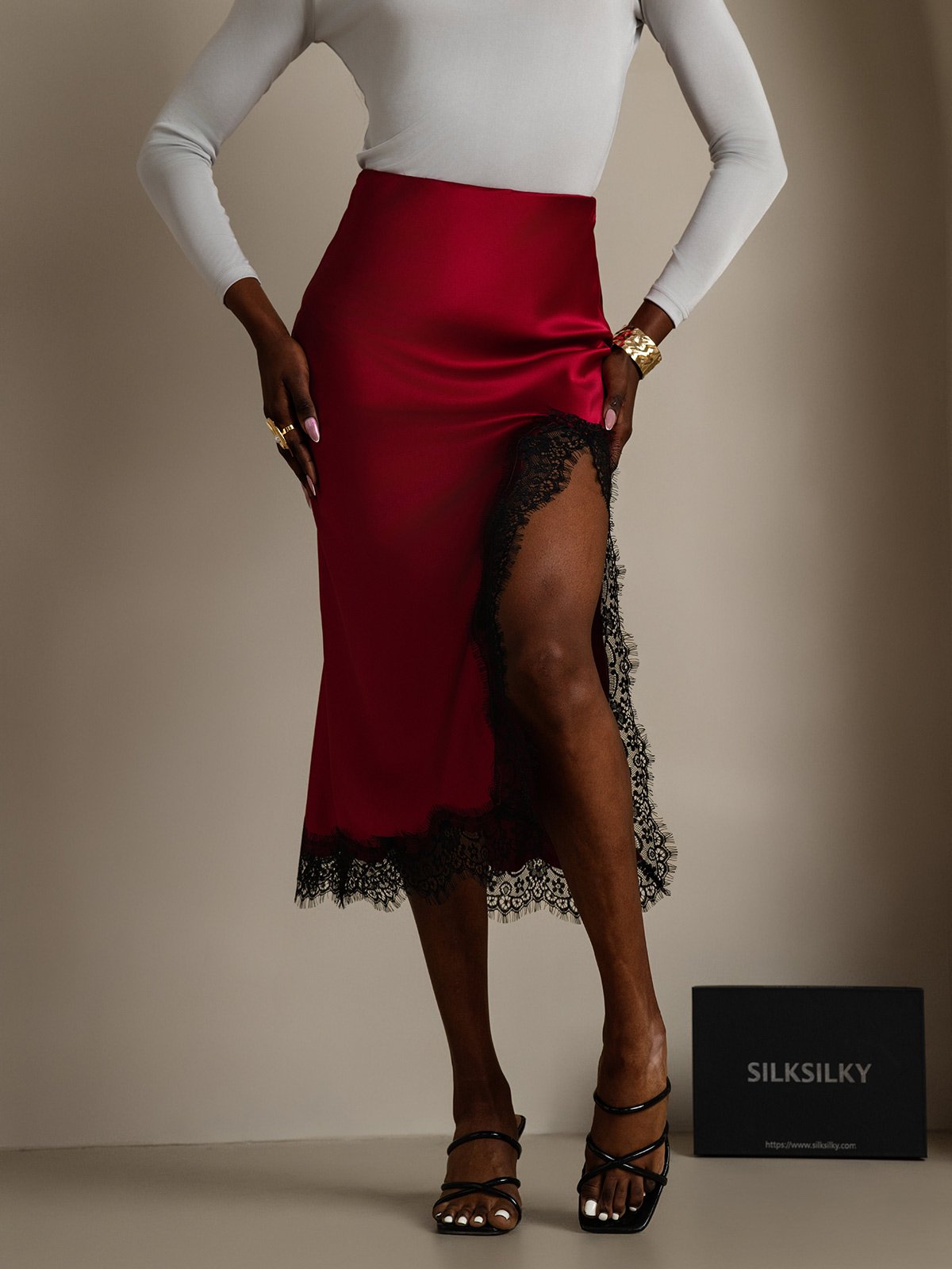 SilkSilky-NL 19Momme Zijde Skirt Wijn 003