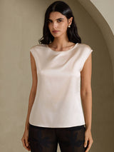[Beige] SilkSilky-NL Cap Sleeve Round Neck Dames T-Shirt 003